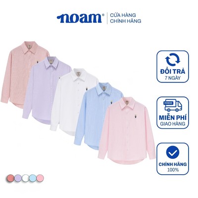 Áo Sơ Mi Dài Tay Form rộng NOAM Nafox Oxford - Màu Tím/ Be/ Hồng/ Tím kẻ sọc