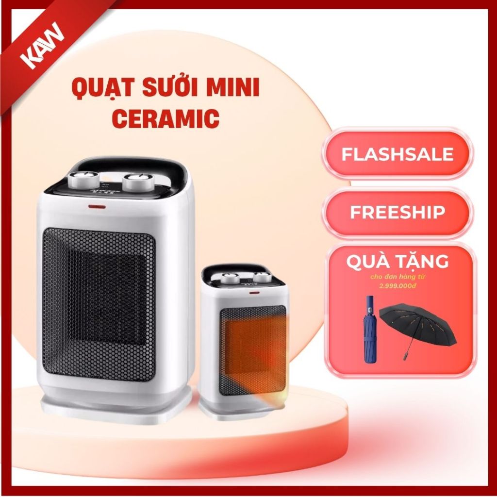 Quạt sưởi Ceramic KAW-K3000 Công Nghệ Sưởi Gốm Công Suất 1500W, Tự Động Ngắt Điện An Toàn