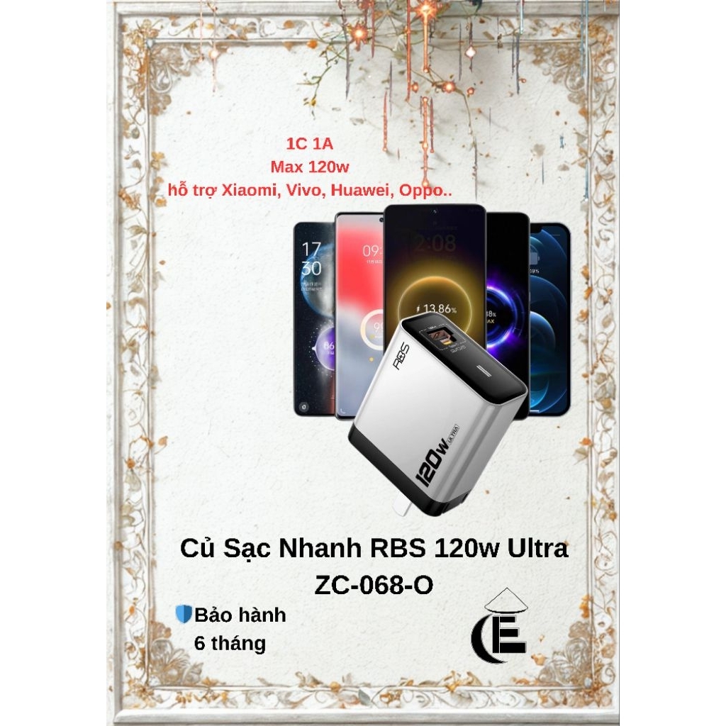 Củ sạc nhanh RBS 120w Ultra 1A 1C hỗ trợ max 120w hỗ trợ hầu hết các thiết bị Max 120w, PD 65w..