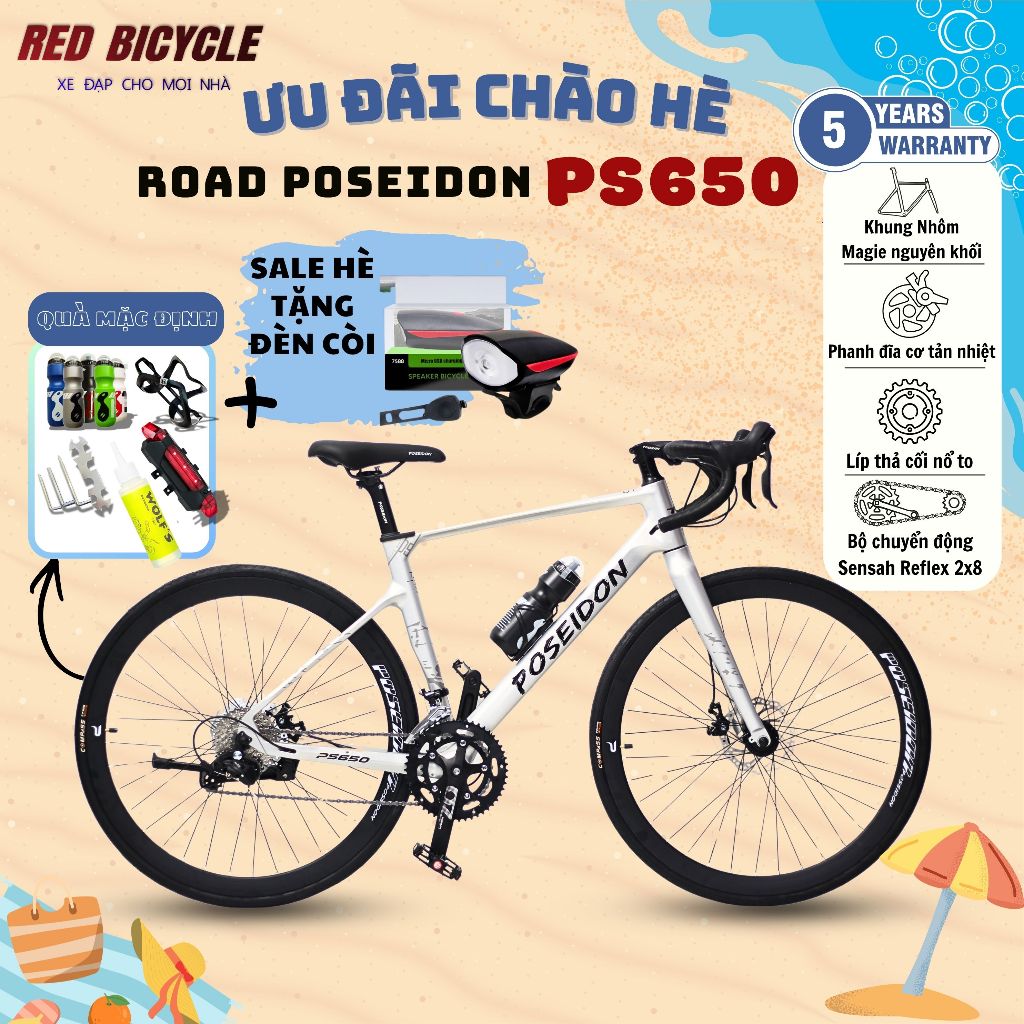 Xe Đạp Đua Poseidon PS650- RoadBike- Tay Đề Lắc Sensah Reflex, Khung Nhôm Magie Đúc Nguyên Khối- Cối Nổ