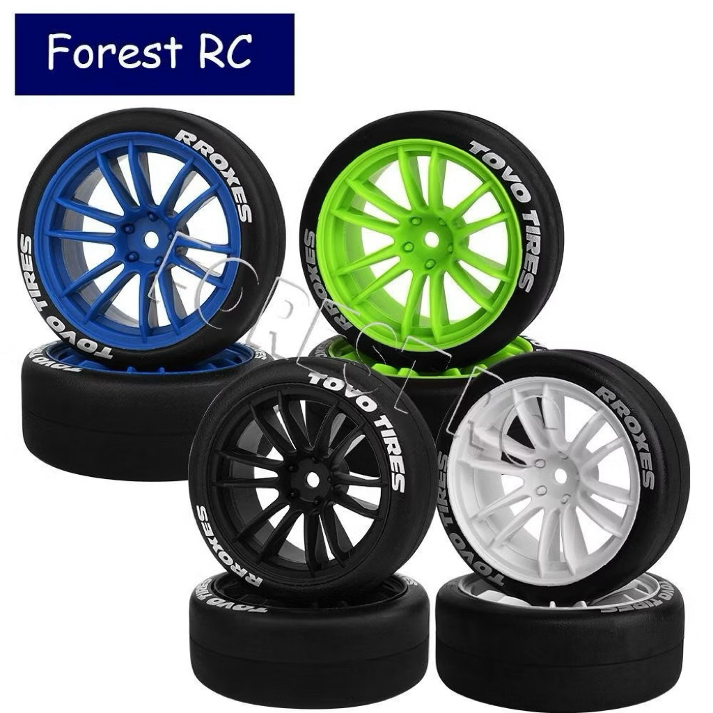 4 Bánh Xe Cao Su Cứng Drift 1/10 65mm HSP 94123 MJX 10303 10304 14303 Tamiya D5 D5s