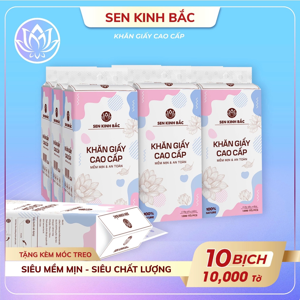 [ THÙNG 10 BỊCH ] Giấy rút đáy Sen Kinh Bắc 1000 tờ 4 lớp mềm mịn, giấy đa năng treo tường thành phần bột gỗ tự nhiên
