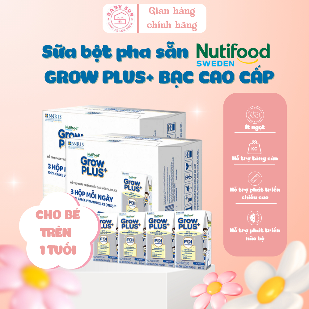 Sữa Bột Pha Sẵn Grow PLUS+ Bạc Tăng Chiều Cao Thùng 180ml 24 Hộp