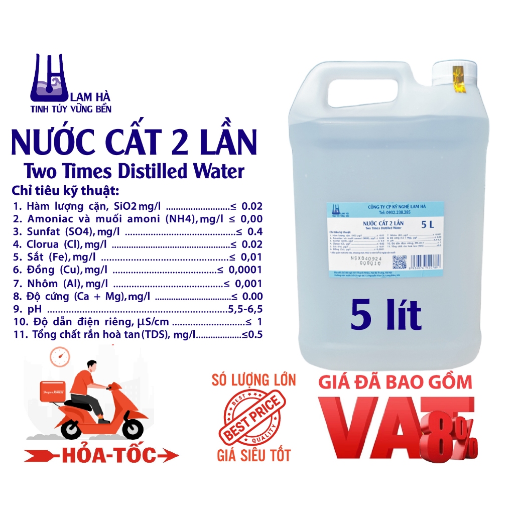 Nước cất siêu tinh khiết can 5l