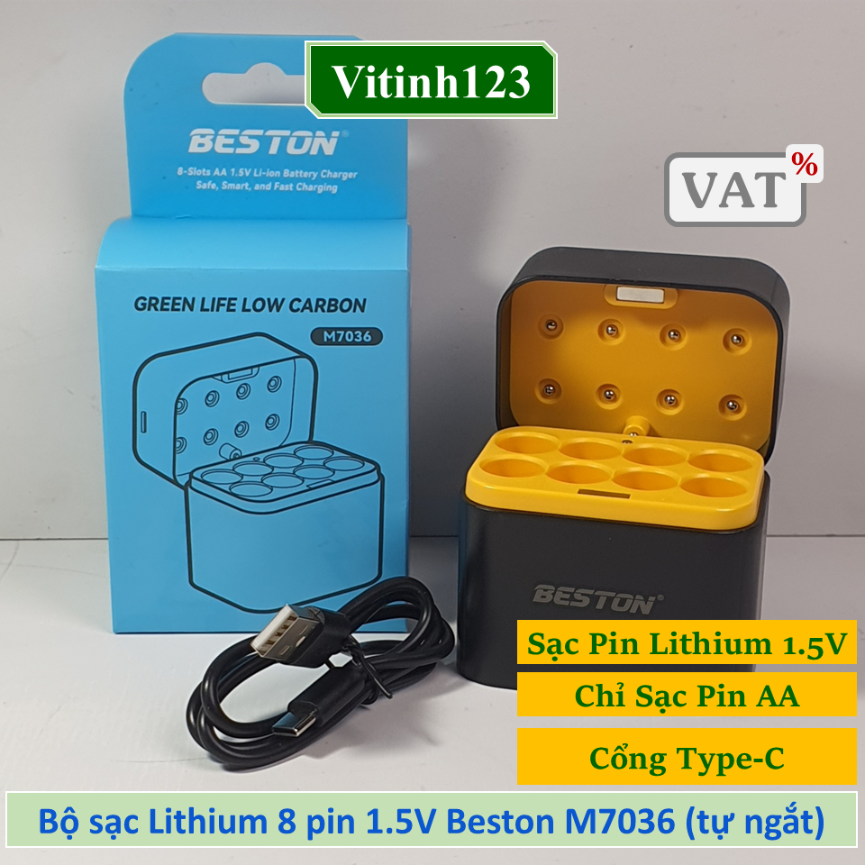 Bộ sạc Lithium Beston 4 pin 8 pin AA M7038, Beston  M7036, M7037, M7032 (Không kèm pin)