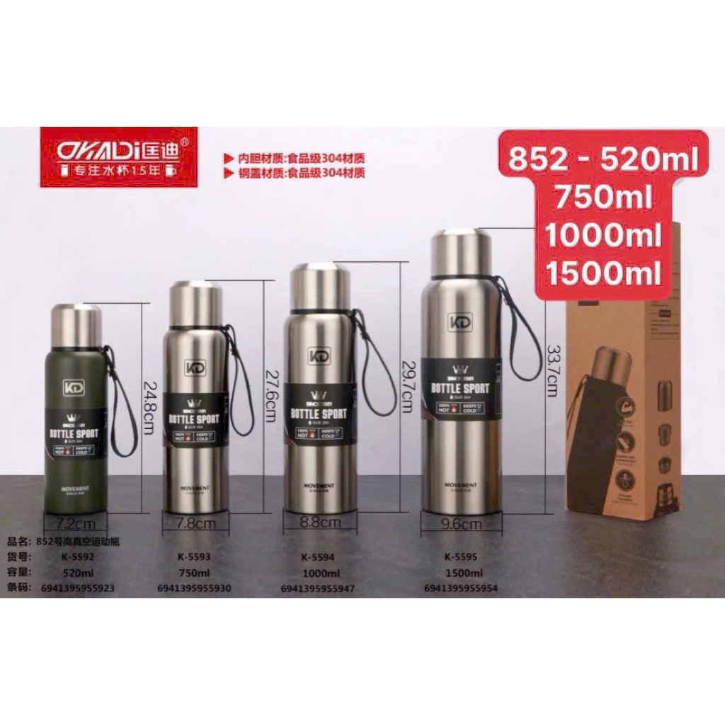 Bình Giữ Nhiệt Bottle Sport KD - 852 Cao Cấp Inox 304 Đủ Dung Tích 750ml 1000ml 1500ml