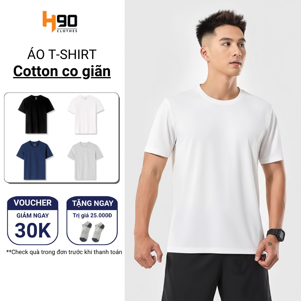 [TẶNG TẤT]  Áo Thun Cộc Tay Nam Basic H90 Cotton Mềm Mại - Co Giãn, Thấm Hút, Thoáng Mát - TST01