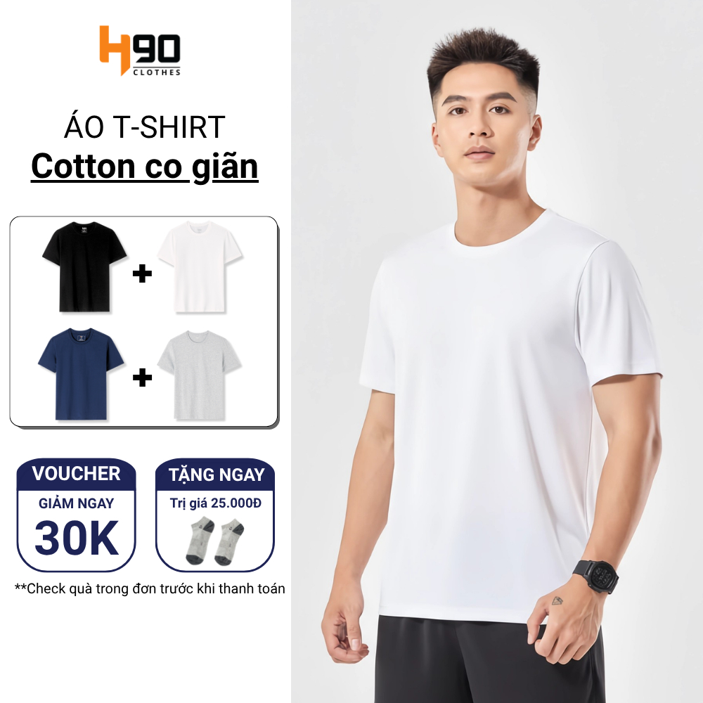 [TẶNG TẤT] COMBO 2 Áo Thun Cộc Tay Nam H90 Cotton Mềm Mại - Co Giãn, Thấm Hút, Thoáng Mát - TST01
