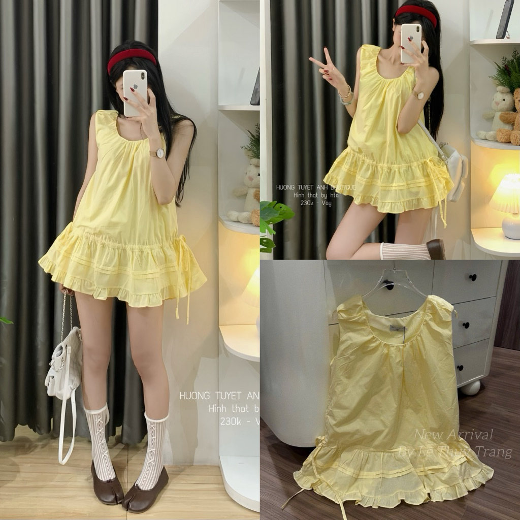 | Hta.boutique | Váy babydoll sát nách đuôi bèo rút dây eo dễ thương , cũng có thể mặc thành áo