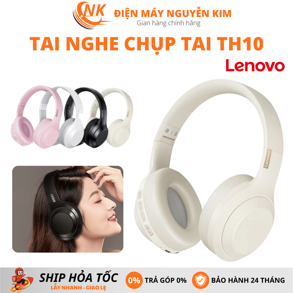 Tai Nghe Bluetooth Chụp Tai TH10 Lenovo Âm Thanh Nổi, Giảm Tiếng Ồn, Chống Nước, Tích Hợp Micro