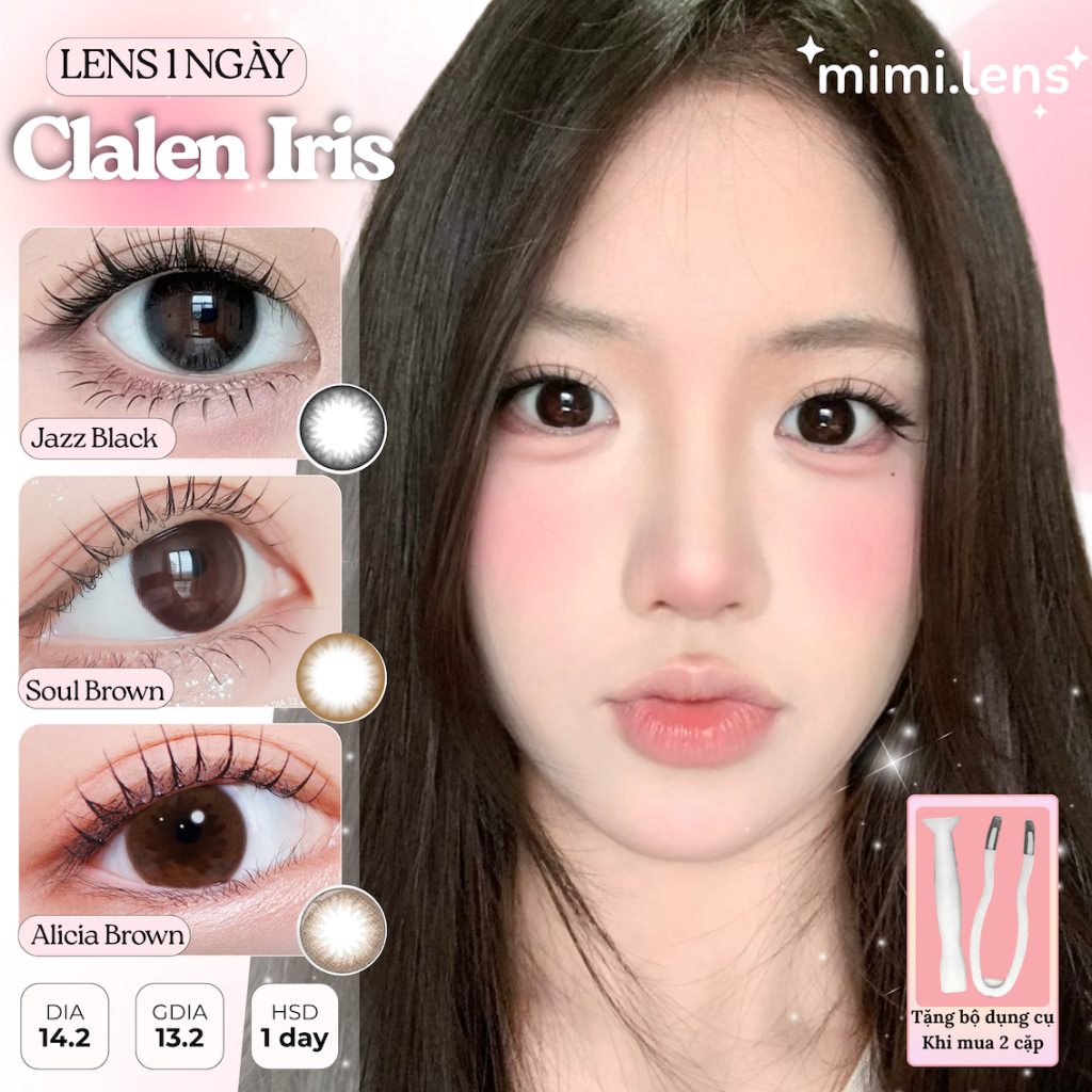 Kính Áp Tròng 1 ngày Clalen Iris nâu đen SOUL BROWN - ALICIA BROWN - LATIN BROWN - JAZZ BLACK [1 CHI