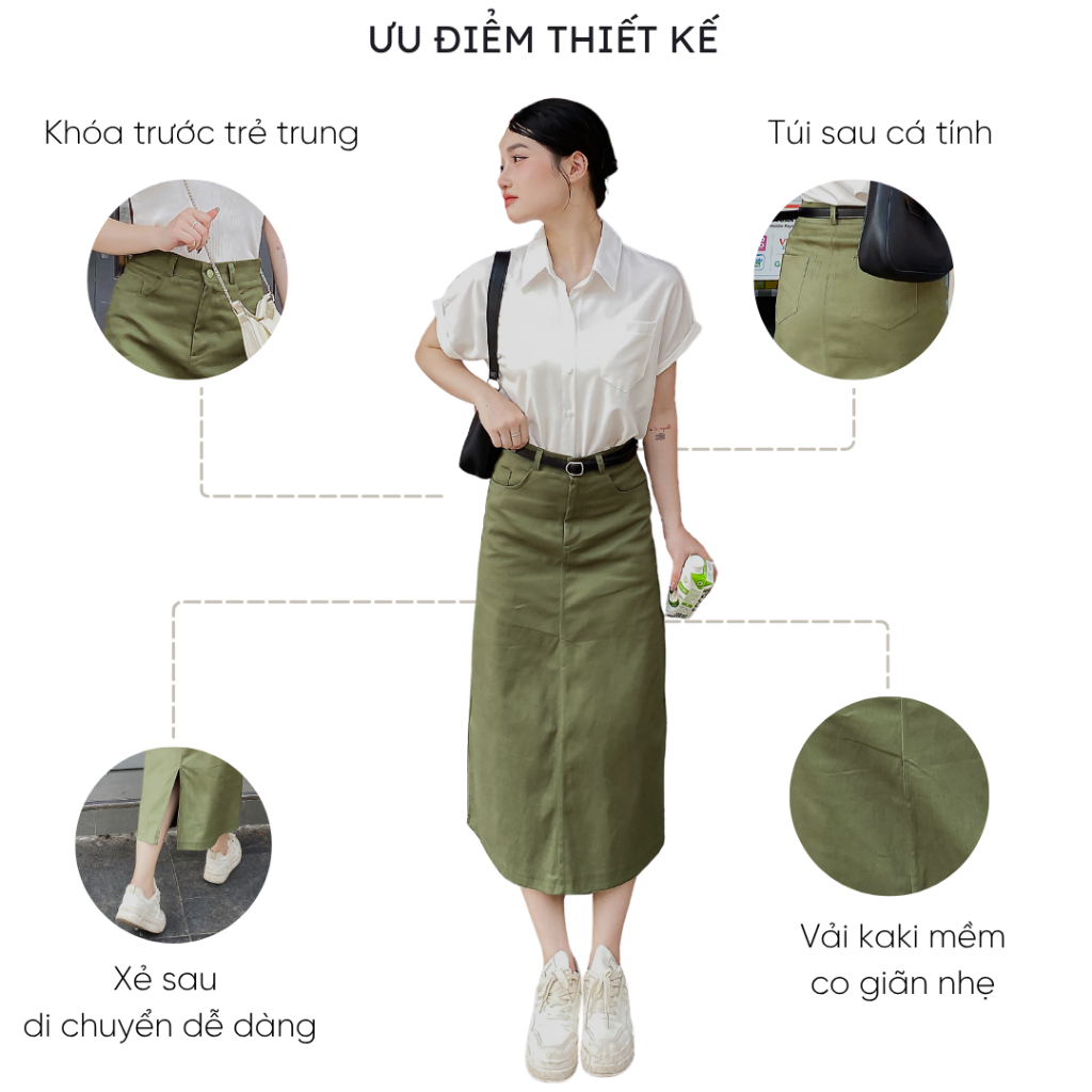 Chân váy kaki Mely Fashion dáng dài midi ulzzang vintage jean xẻ sau tôn dáng che giấu bụng đùi có túi sau CV67-01 | BigBuy360 - bigbuy360.vn