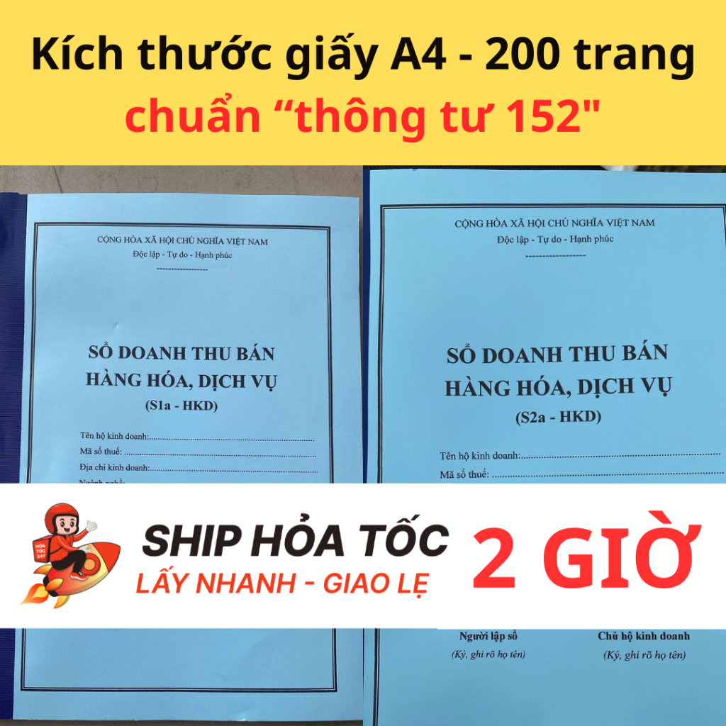 S1A + S2A (Chuẩn thông tư 152) 100 trang A4, dày 0,8mm (loại dày nhất) cho hộ kinh doanh