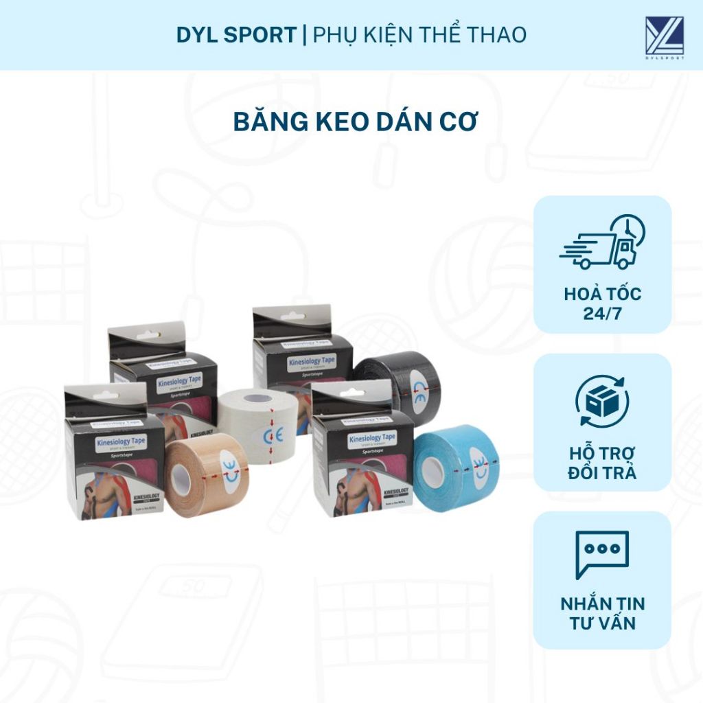 Băng keo dán cơ thể thao hỗ trợ cơ bắp giảm đau khi vận động phù hợp chơi bóng rổ, pickleball