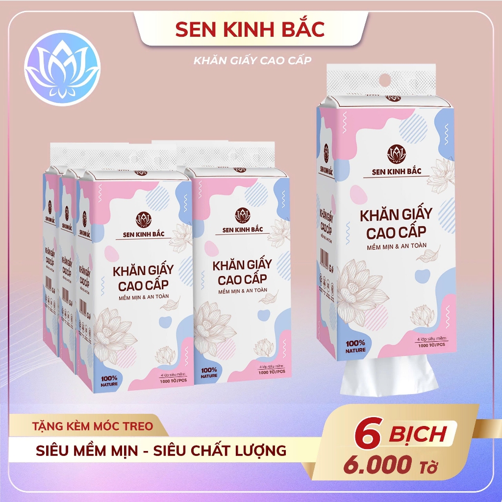 [COMBO 06 BỊCH] Giấy Treo Tường Sen Kinh Bắc 1000 tờ 4 lớp mềm mịn, thành phần bột gỗ tự nhiên 100%