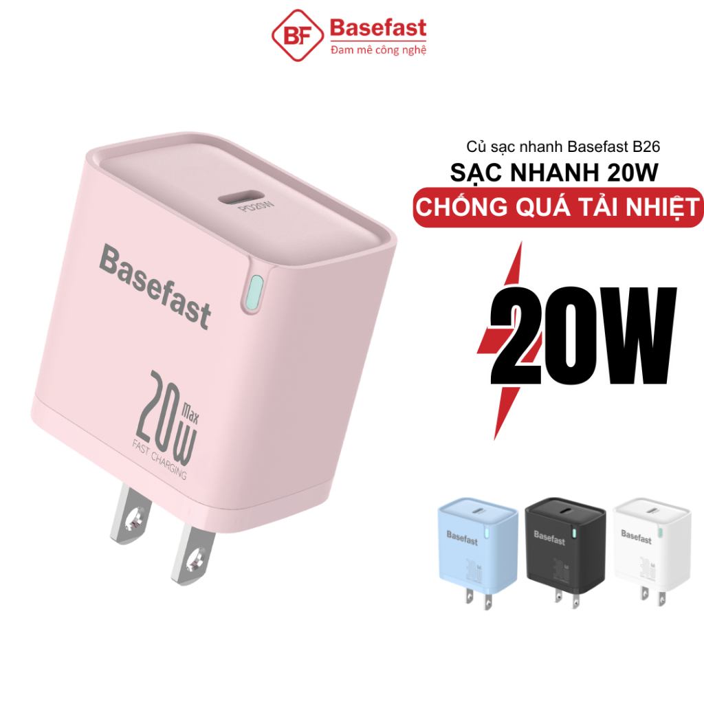 Củ sạc nhanh 20W Basefast cục sạc type C công nghệ chống quá tải nhiệt dùng cho ip samsung oppo ...