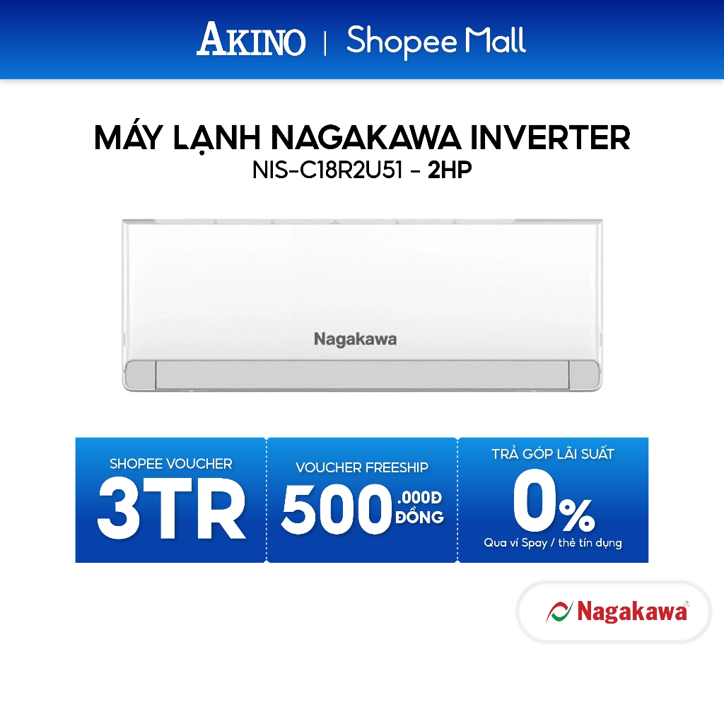 NIS-C18R2U51 I Máy Lạnh Nagakawa INVERTER Tiết Kiệm Điện 18.000BTU/2.0 HP/2.0 Ngựa Model 2025