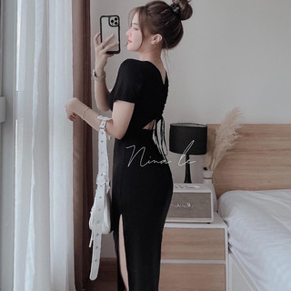 Đầm body rút dây xẻ tà dáng xoè hotgirl sexy thời trang cá tính siêu tôn dáng ( có size lớn dưới 75kg)