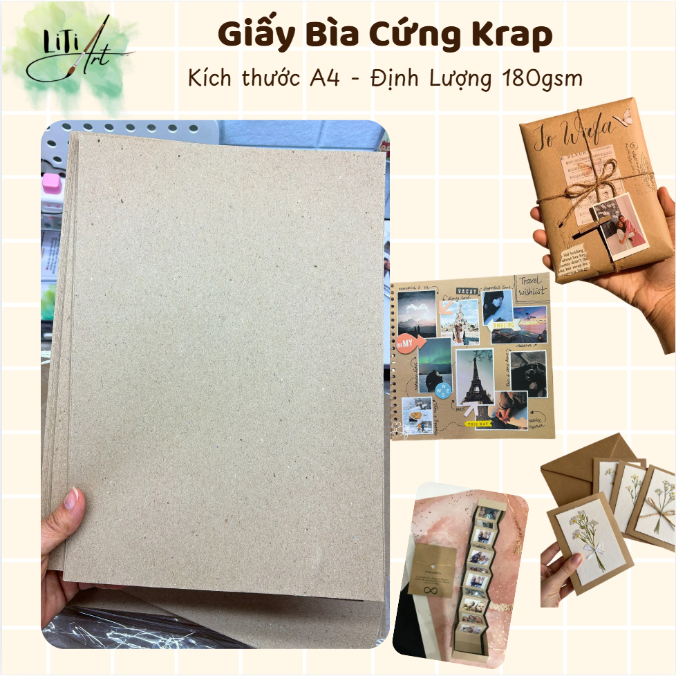THANH LÝ Set 50 Tờ GIẤY KRAFT A4 BÌA CỨNG 180GSM – Giấy Xi Măng| LÀM THIỆP, SCRAPBOOK, DIY | LiTi Ar