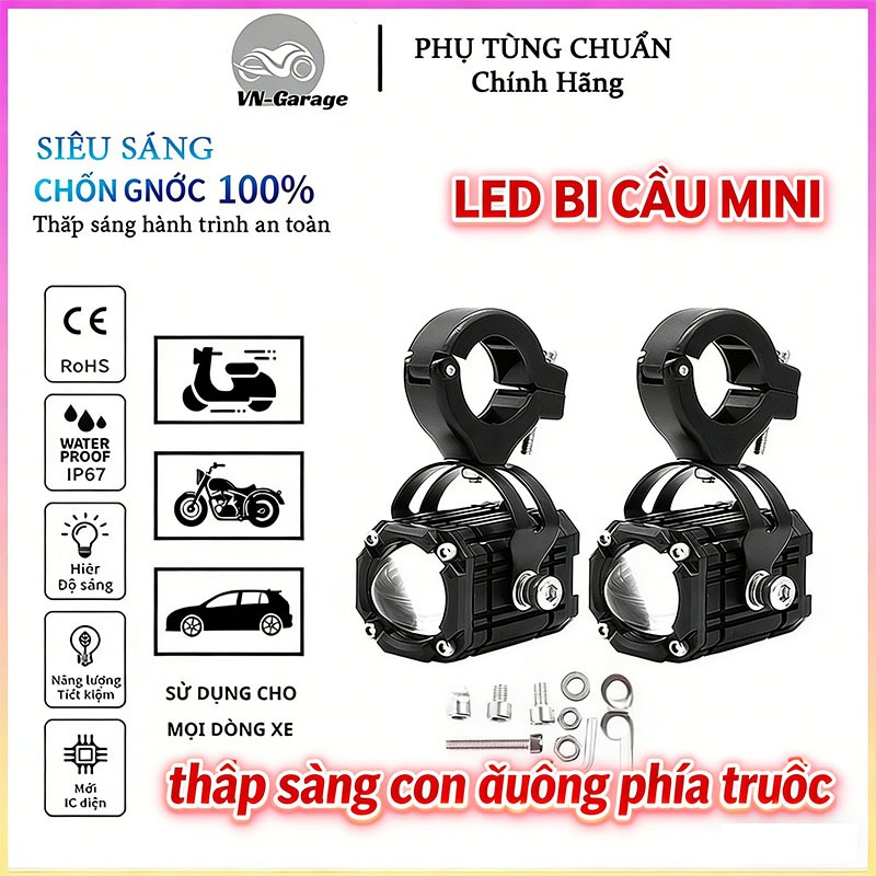 Đèn Trợ Sáng Bi Cầu LED W2 Pha Xe Máy Đảm Bảo An Toàn-4 màu mẫu mới 2026（12V-48V）
