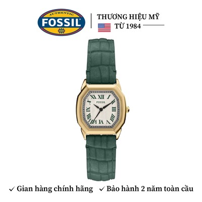 Đồng hồ nữ Fossil Harlow ES5427 mặt kem 27MM hình bát giác, dây da xanh lá  dập vân cá sấu, vỏ màu vàng