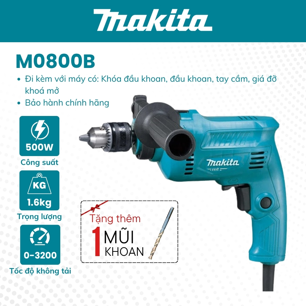 Máy Khoan Động Lực Makita M0800B (500W-10MM) - Hàng Chính Hãng