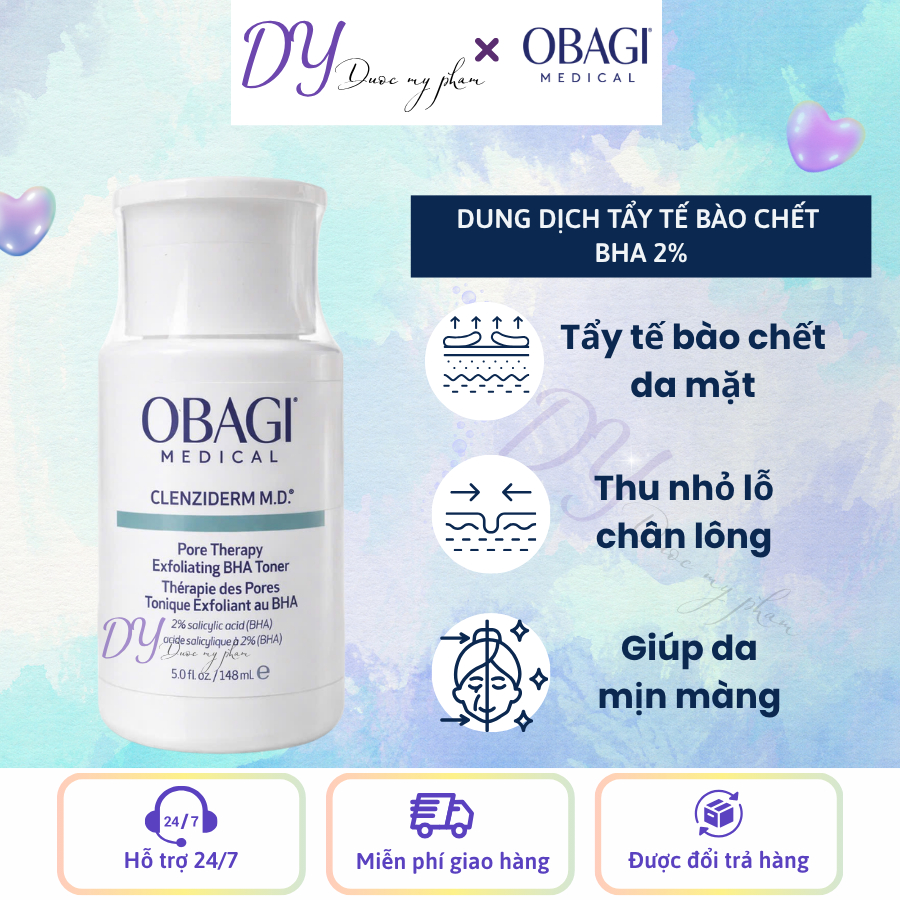 [Tặng Mút Rửa Mặt] Toner 2% BHA Obagi Hỗ Trợ Giảm Mụn, Dầu Nhờn Tẩy Tế Bào Chết Clenziderm MD Pore T