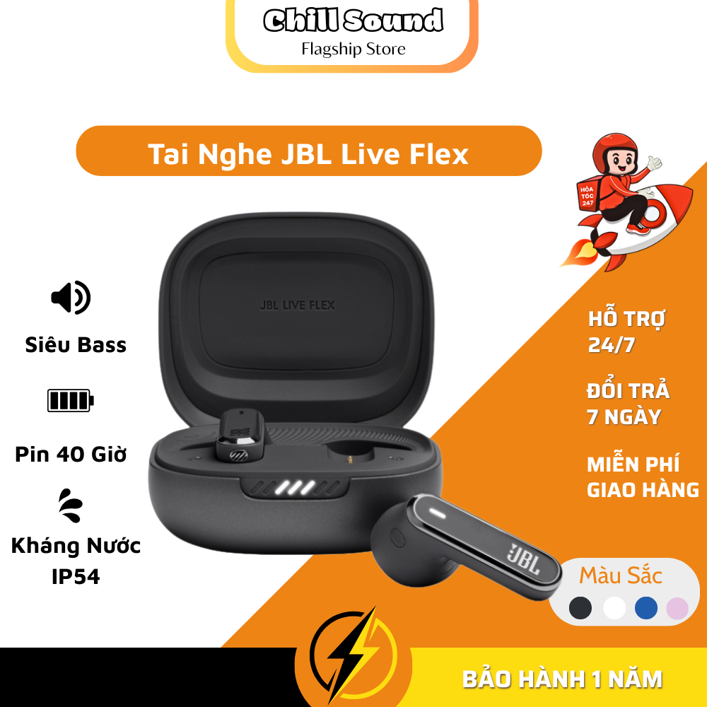 Tai Nghe Bluetooth JBL Live Flex TWS- Chất Âm Siêu Bass- Pin 40 Giờ- 6 Micro Đàm Thoại- Kháng Nước IP54- BH 2 Năm