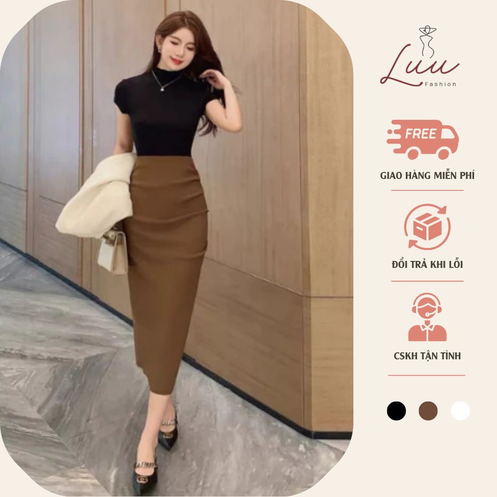 Chân váy bút chì dài 75cm 2 lớp cạp liền chanh sả thời trang - Luu fashion