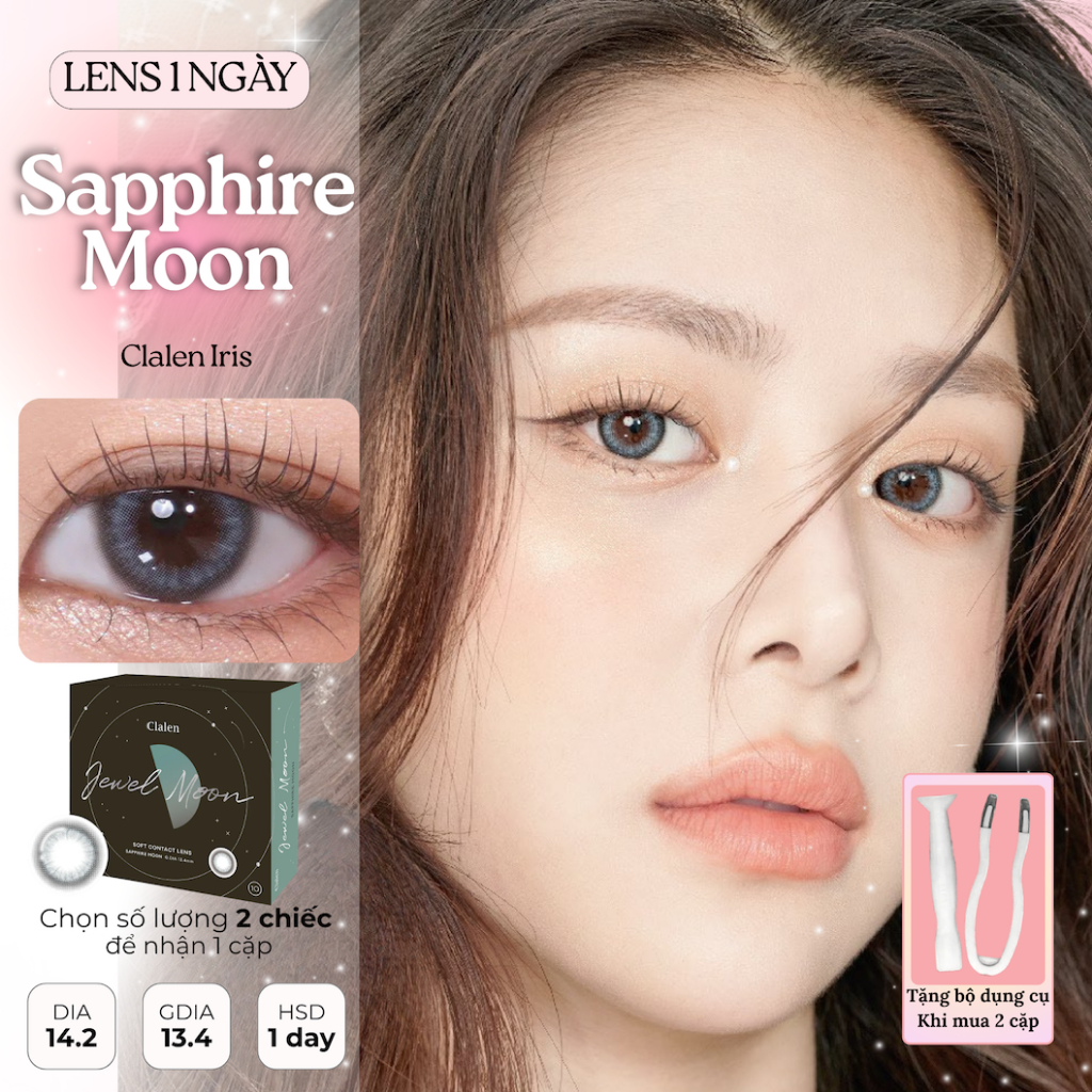 Kính Áp Tròng 1 ngày Clalen Iris SAPPHIRE MOON [1 CHIẾC] Lens 1 Ngày Hàn Quốc Xanh Biển đủ độ cận - 