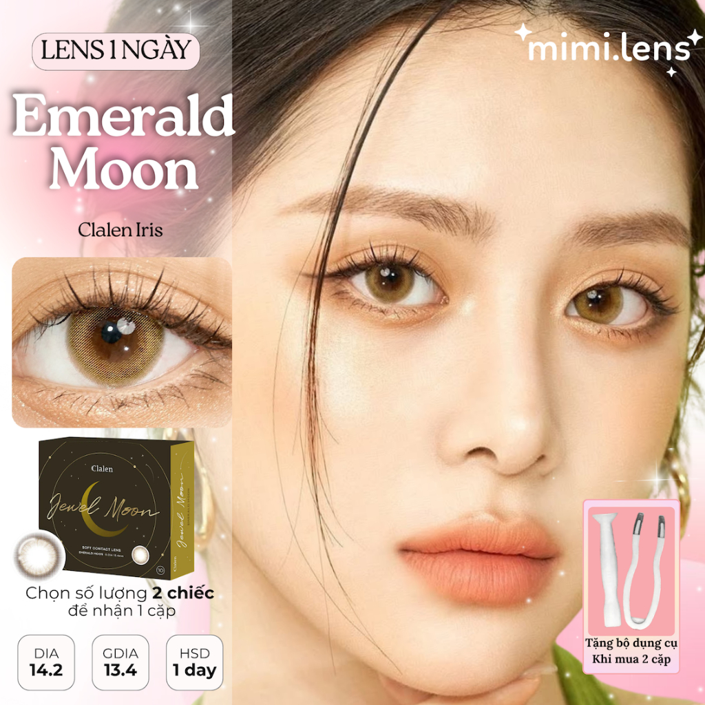 Kính Áp Tròng 1 ngày Clalen Iris EMERALD MOON [1 CHIẾC] Lens 1 Ngày Hàn Quốc Nâu Sáng đủ độ cận - Mi