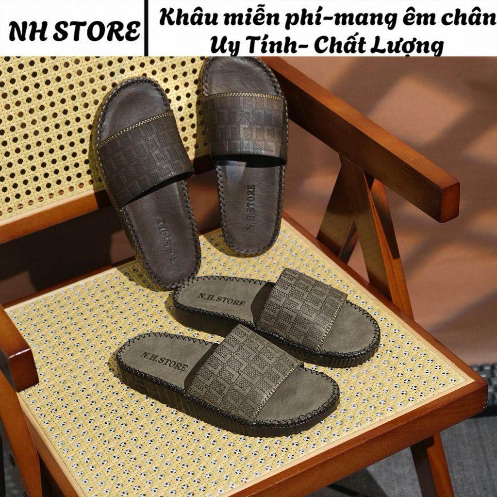 Dép Nam Quai Da Mới 2025, Dép Quai Ngang Cao Cấp, Đế Cao Su Chống Trơn Trượt, Đi Mưa Đi Nước Vô Tư, Kiểu Dáng Sang Trọng
