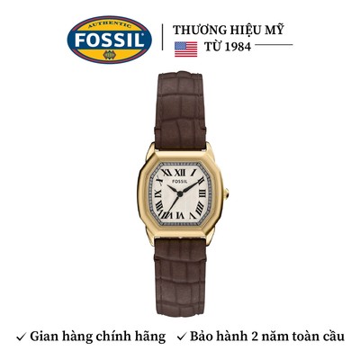 Đồng hồ nữ Fossil Harlow ES5426 mặt kem 27 MM hình bát giác, dây da nâu dập vân cá sấu, 3km, máy pin