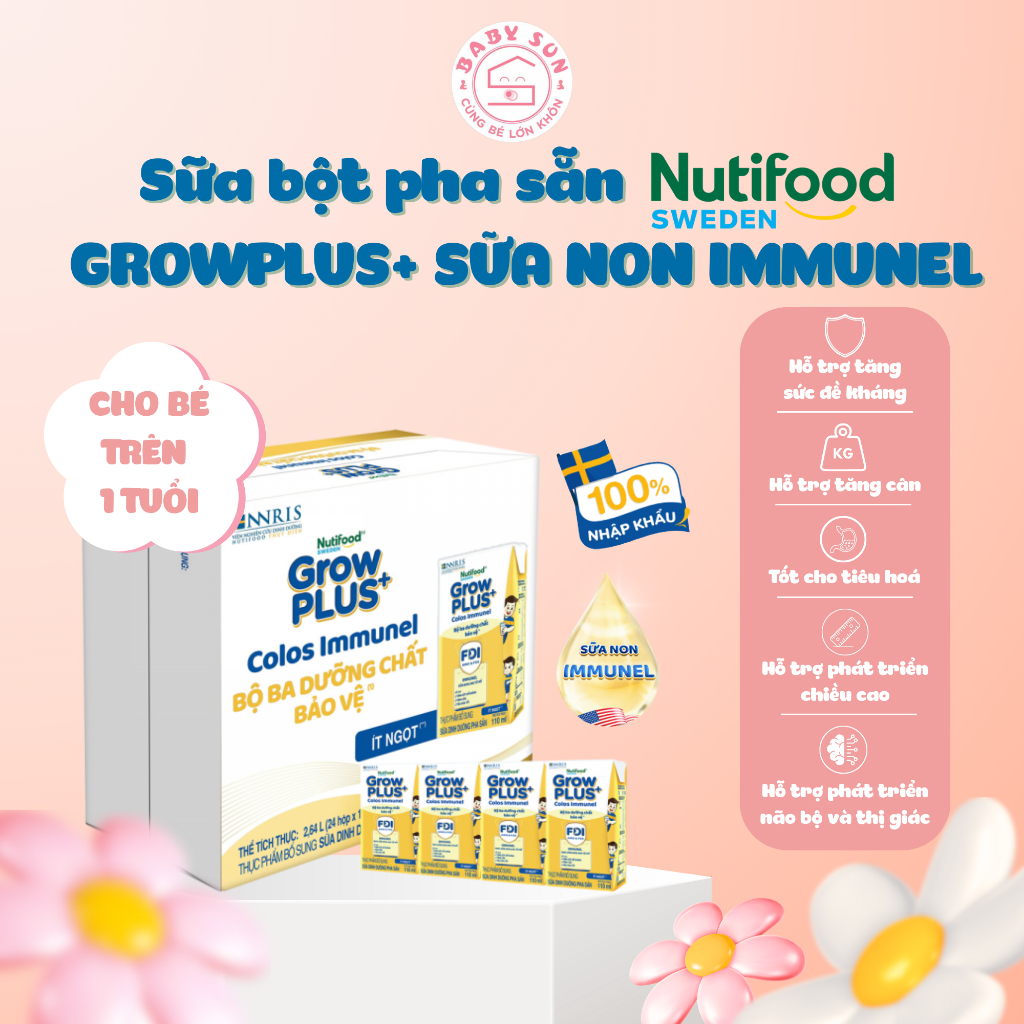 Sữa Pha Sẵn Grow PLUS+ Colos Immunel Nutifood Thùng 110ml 24 Hộp