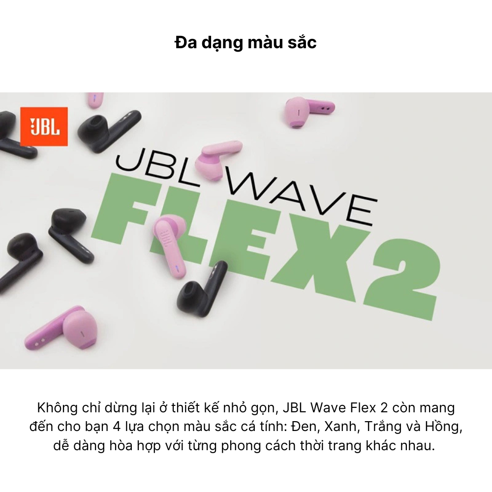 Tai Nghe Bluetooth JBL Wave Flex 2 TWS - Âm Thanh Siêu Bass - Kháng Nước IP54 - Pin 10 Giờ - 4 Micro - Bluetooth 5.3 | BigBuy360 - bigbuy360.vn