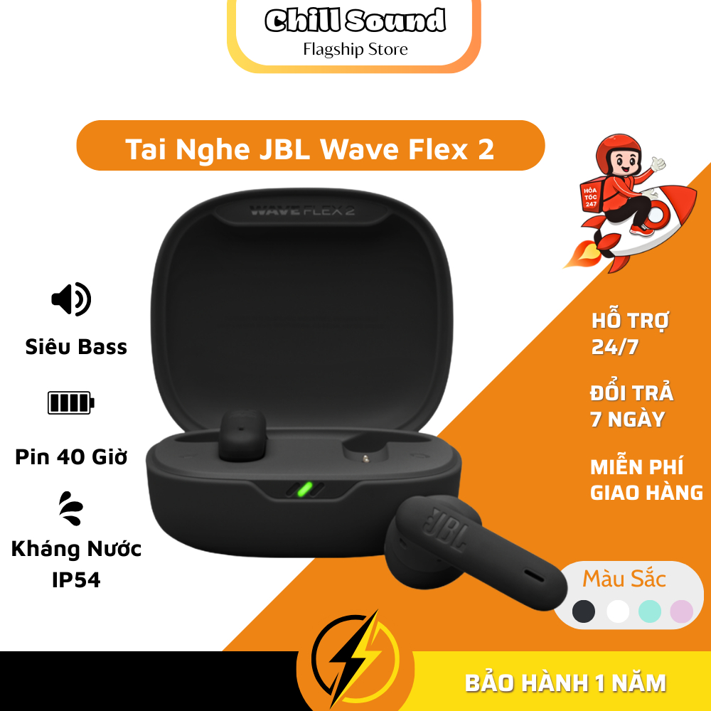 Tai Nghe Bluetooth JBL Wave Flex 2 TWS - Âm Thanh Siêu Bass - Kháng Nước IP54 - Pin 10 Giờ - 4 Micro - Bluetooth 5.3 | BigBuy360 - bigbuy360.vn
