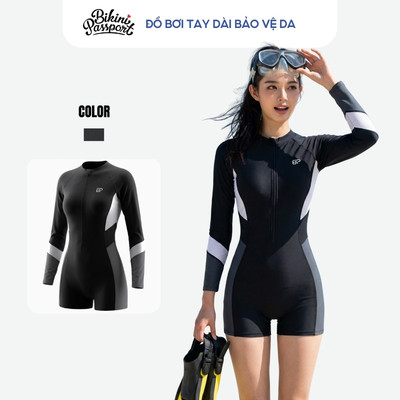 Đồ bơi một mảnh nữ tay dài bảo vệ da tập luyện - Bikini Passport - BS4003_BL