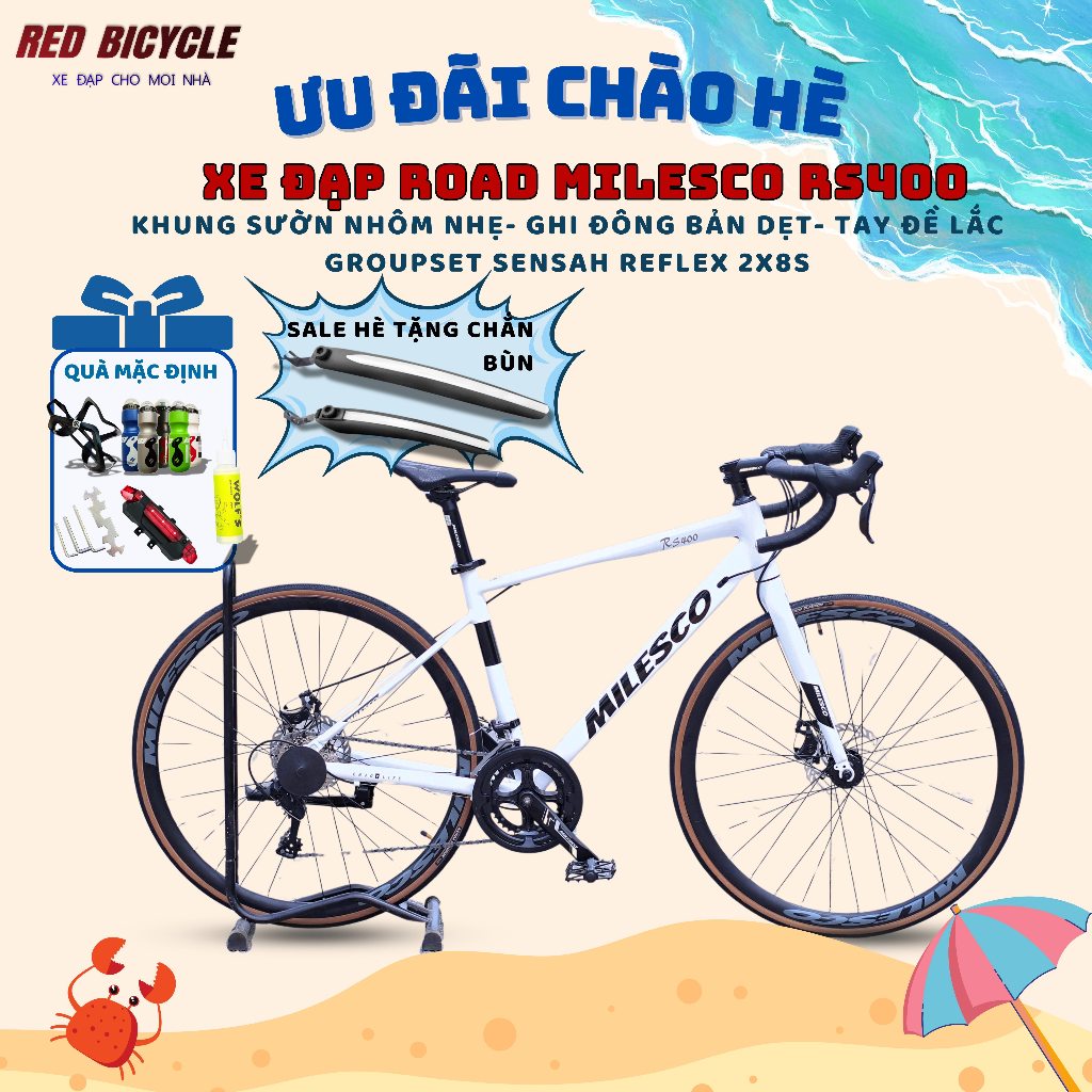 Xe Đạp Đua Milesco RS400- Khung Nhôm- Tay Đề Lắc SENSAH Reflex- Cối Nổ- Xe Đạp Road Bike Có Kèm Quà 