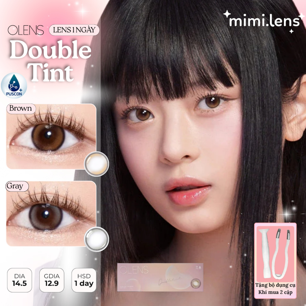 Kính áp tròng 1 ngày OLENS Double Tint BROWN/ GRAY chính hãng lens Hàn Quốc - mimi.lens