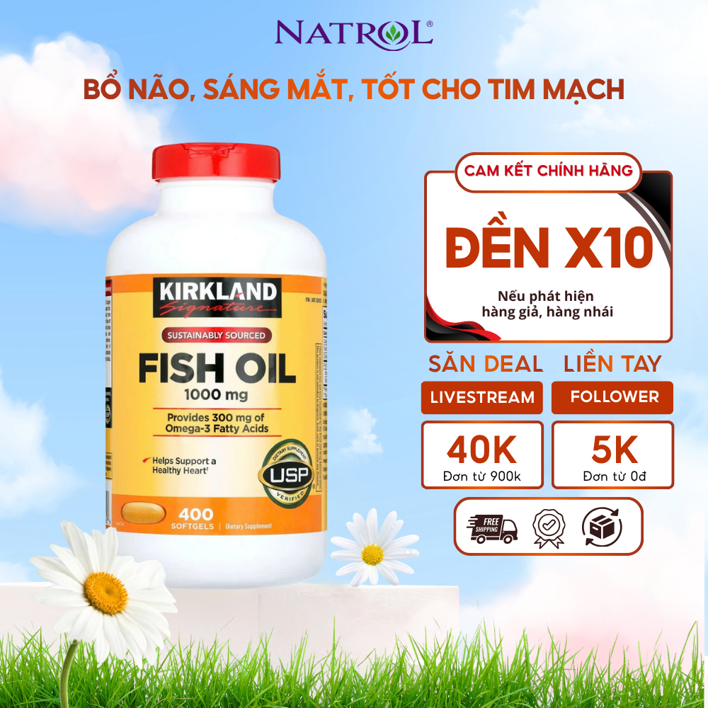 Dầu Cá Omega 3 Kirkland Signature Fish Oil 1000mg 400 Viên Mỹ Hỗ Trợ Tim Mạch, Giảm Mỡ Máu
