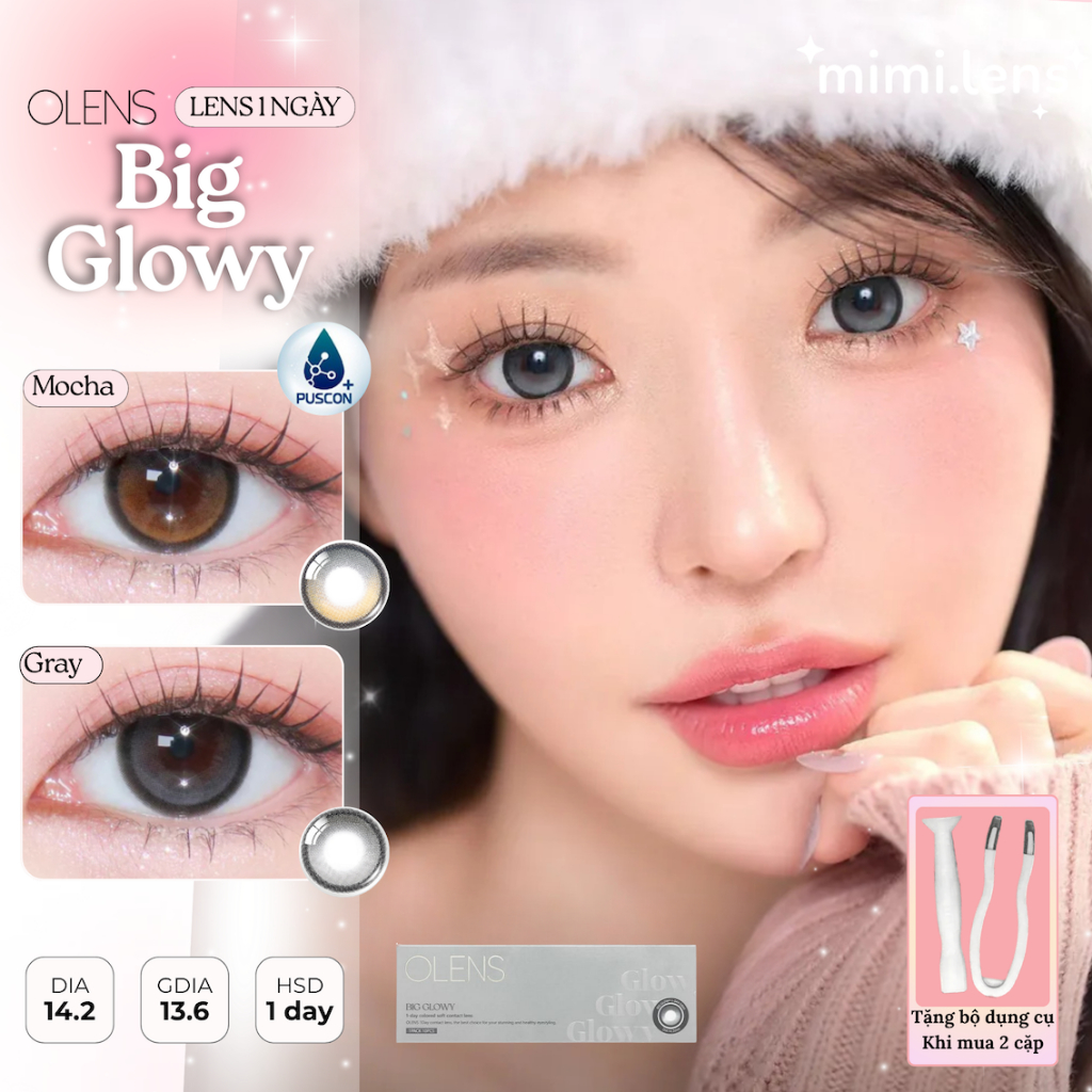 Kính áp tròng 1 ngày OLENS Big Glowy MOCHA / GRAY chính hãng lens Hàn Quốc - mimi.lens