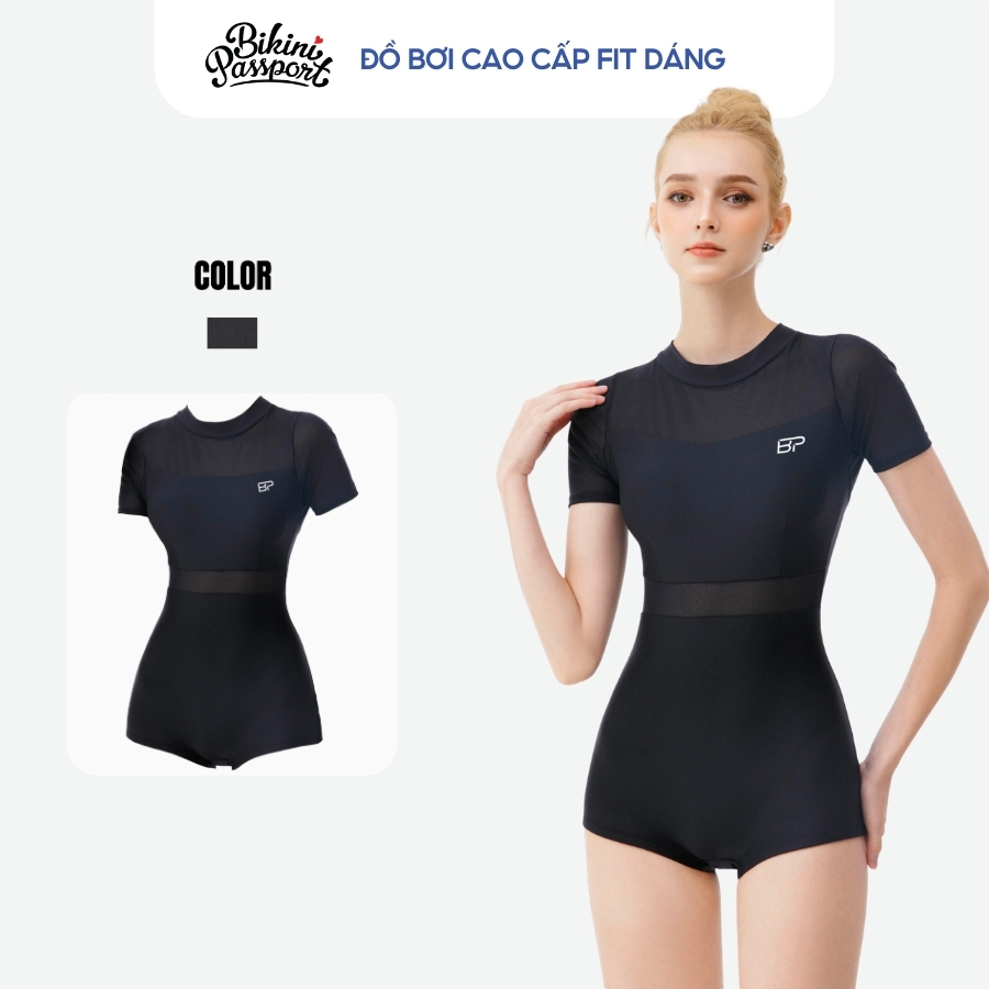 Đồ bơi một mảnh nữ tay ngắn phối lưới cao cấp fit dáng đi biển - Bikini Passport - BS412_BL