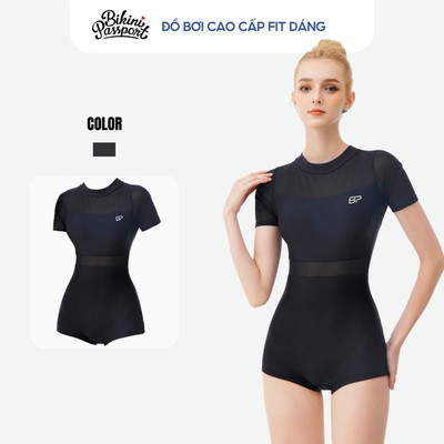 Đồ bơi một mảnh nữ tay ngắn phối lưới cao cấp fit dáng đi biển - Bikini Passport - BS412_BL
