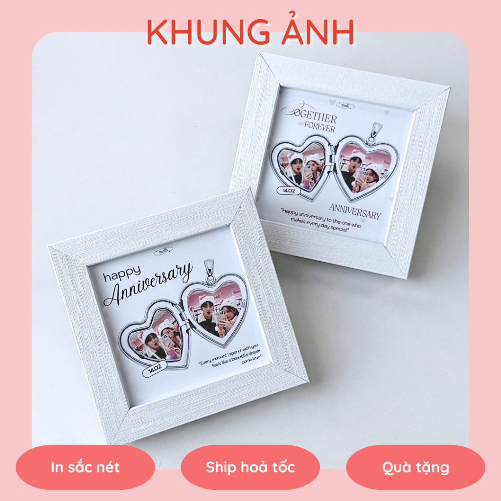 [Combo quà tặng] Khung ảnh ghép hình trái tim 2 ảnh molli.store__ tặng kèm chân đế