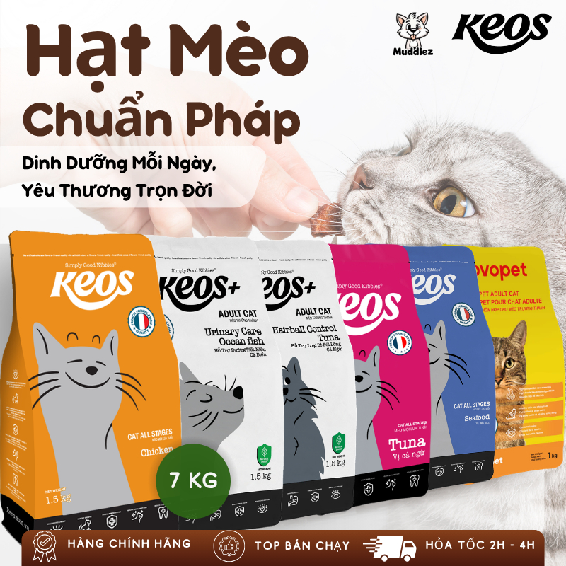 [Keos Bao 7kg] Hạt Cho Mèo Mọi Lứa Tuổi - Cải Thiện Tiết Niệu - Tiêu Lông - Tiêu Hóa Tốt