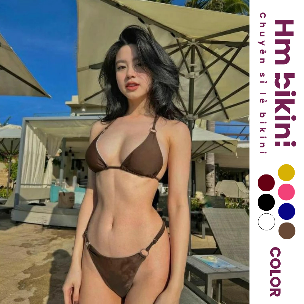 Bikini Đồ Bơi Nữ Hai Mảnh Tam Giác Khoen Có Tăng Đơ Tùy Chỉnh Tiện Lợi