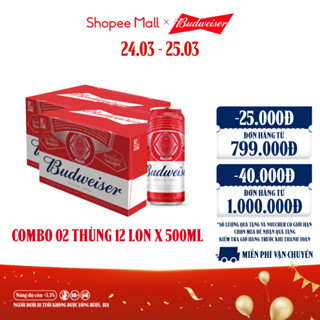 Nồng Độ Cồn 5.0% - Combo 2 Thùng 12 Lon Bia Budweiser (500ml/lon)