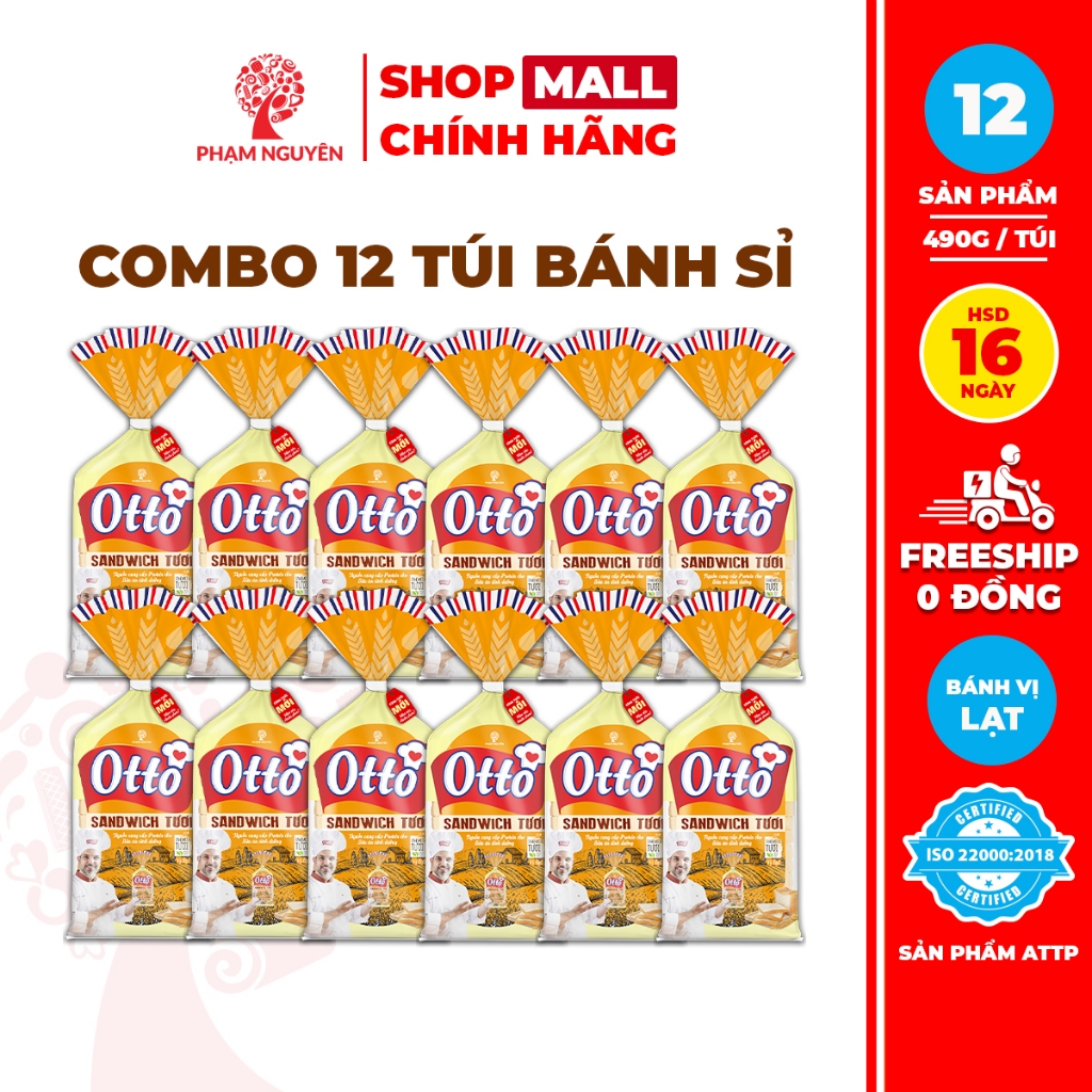 [BÁNH KẸO SỈ] Combo 12 Túi Bánh Sandwich tươi lạt Otto Phạm Nguyên (490g/245g) | Bánh ăn sáng | Đồ ăn vặt