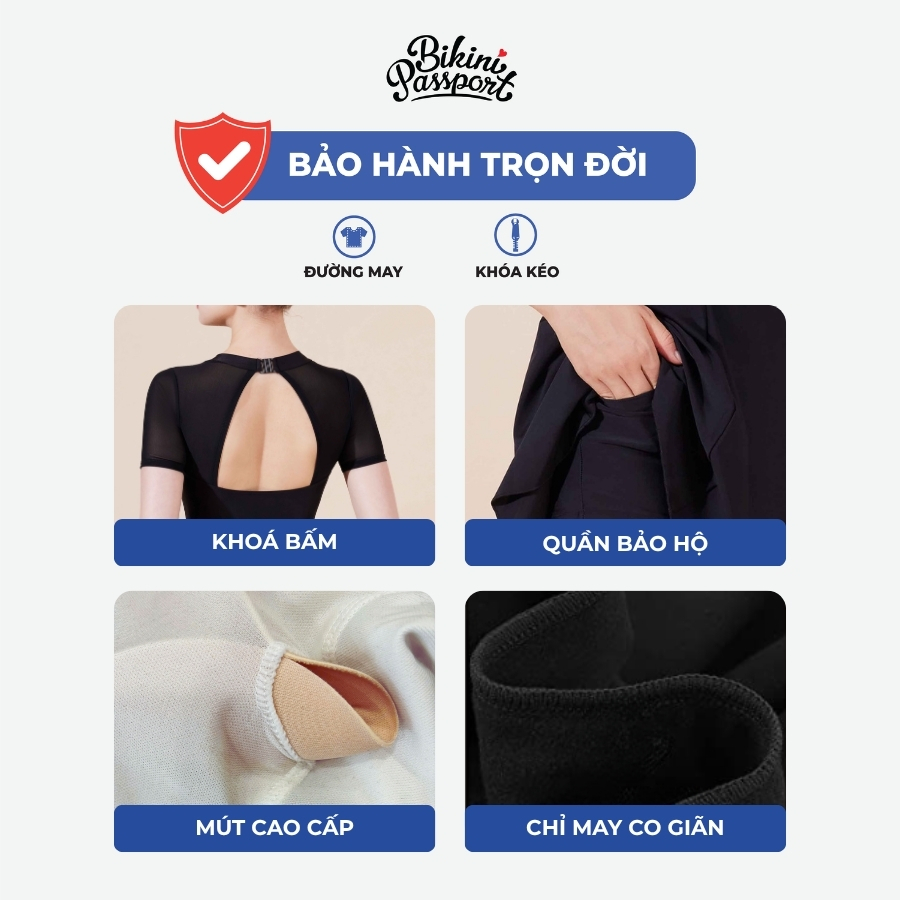 Đồ bơi một mảnh nữ tay ngắn che khuyết điểm đi biển - Bikini Passport - BS1020_BL | BigBuy360 - bigbuy360.vn
