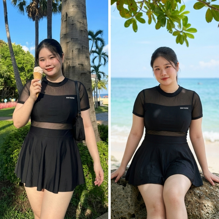 Đồ bơi một mảnh nữ tay ngắn che khuyết điểm đi biển - Bikini Passport - BS1020_BL | BigBuy360 - bigbuy360.vn